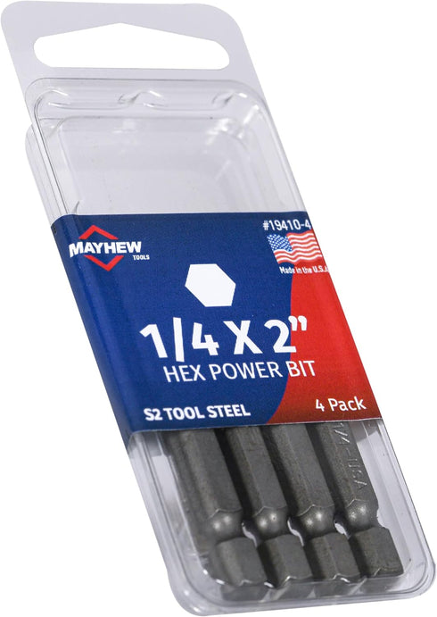 Mayhew Tools 19410-4 SAE Hex Power Bit, 1/4 x 2", 4-Pack...