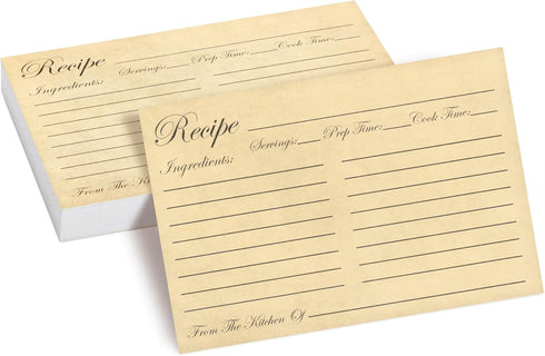 Juvale 60-Pack Recipe Cards Double Sided, Bulk Pack Thick Vintage Index Cards 4x6 for Cooking, Baking and Kitchen Organization, Restaurants, Cafes...
