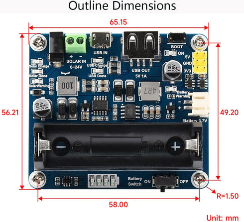 waveshare Recharged Solar Power Management Module for 6V~24V Solar Panel, Support Solar Panels, Or USB Power Adapter Battery Charging, 5V/1A or 3....