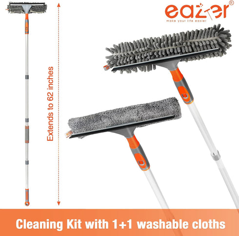 eazer Window Squeegee Cleaner - 2 in 1 Window Cleaning Tool Kit, 62inch Extension Pole Washer Equipment for Car Indoor Outdoor Window Glass...
