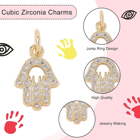DanLingJewelry 10 pcs Cubic Zirconia Brass Charms Hand Charms Rhinestone Charms for Jewelry Making Choker Tiny Dangle...