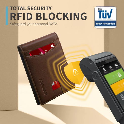 RUNBOX Wallet for Men Slim Leather Bifold RFID Blocking Minimalist Front Pocket Design with Gift Box...