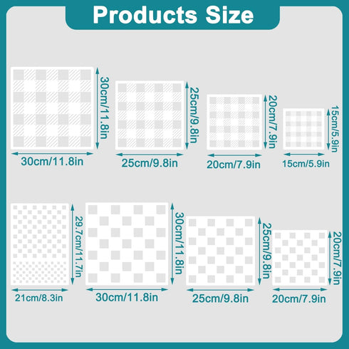 8 Pcs Check Stencil Buffalo Pattern Stencils Reusable Checkerboard Stencils for Painting Wood Wall Tile Canvas Paper Fabric...