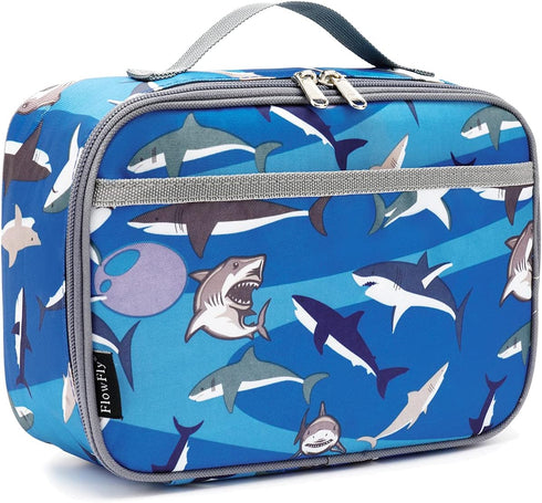 FlowFly Kids Lunch box Insulated Soft Bag Mini Cooler Back to School Thermal Meal Tote Kit for Girls, Boys, Shark...