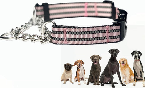 Martingale Collars for Dogs, Heavy Duty Stainless Steel Chain Training Collar, Reflective Nylon Adjustable Collar with Quick Release Buckle, Suita...