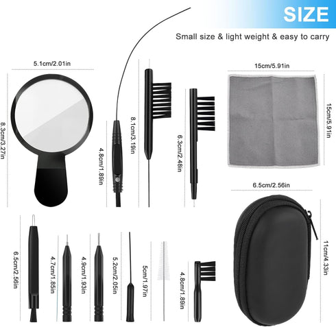 WXJ13 Hearing Aid Cleaning Kit, 13 Pieces, Includes Nylon Brushes, Magnifier, Ventilation Rod, Screwdriver, Case for Headphones, Earplugs, Mobile ...