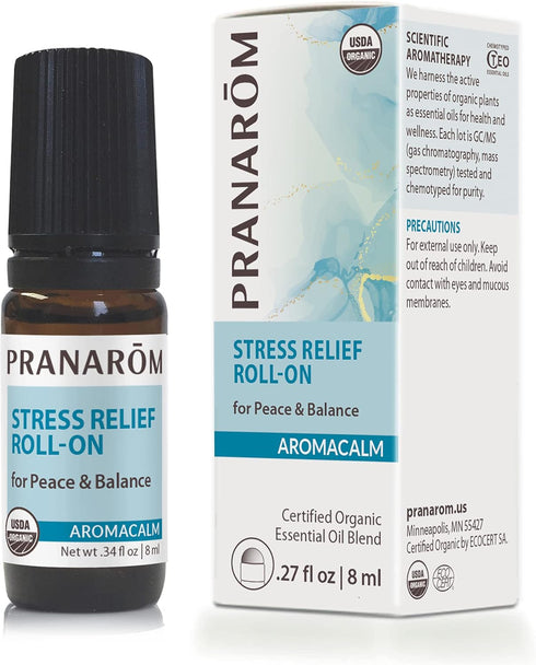 Pranarom - Aromacalm Stress Relief Roll-On (8ml) - Contains Sweet Orange, Bergamot, Lavender - 100% Organic & Natural Essential Oil Blend for Rela...