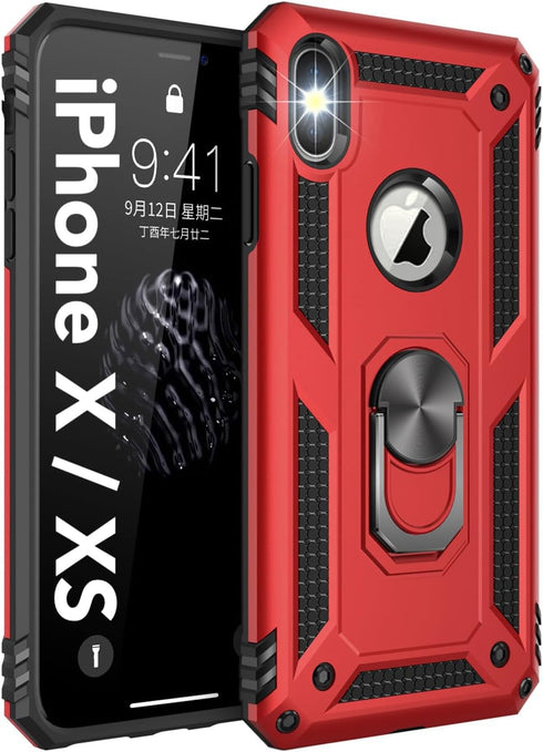 Korecase Compatible with iPhone X iPhone Xs Case, Extreme Protection Military Armor Dual Layer Protective Cover with 360 Degree Swivel Ring Kickst...