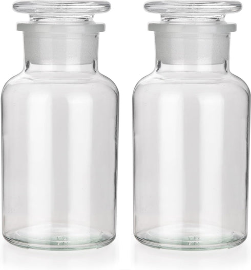 2 Packs 250ml Glass Reagent Bottle,Lab Wide Mouth Reagent Bottle, Glass Bottle With Glass Ground Stopper (Clear)...