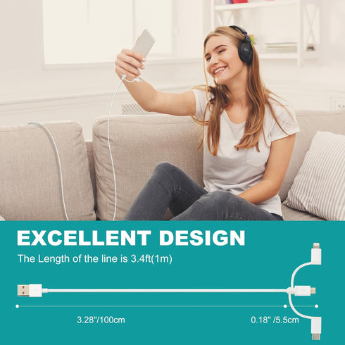 3 in 1 Charge & Sync Cable?for Phone 15/14,iPad, HTC,LG,Samsung Galaxy,Sony Xperia and More (2Pack,3.4ft)......