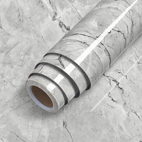 Erfoni Gray Glossy Marble Wallpaper Peel and Stick Countertops 15.8inch x 118.1inch Granite Removable Contact Paper Marble Self Adhesive Wall Pape...