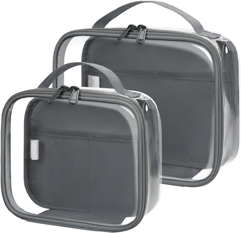 sportsnew Clear Toiletry Bag, TSA Carry on Travel Toiletry Bag Travel Bag Water-Resistant Cosmetic Makeup Bag for Women Man, Gray 2 pcs, patent pe...