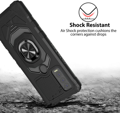 TJS Compatible for AT&T Motivate Max (U668AA) Case, Cricket Ovation 3 Case, with Tempered Glass Screen Protector, Metal Ring Magnetic Support Kick...