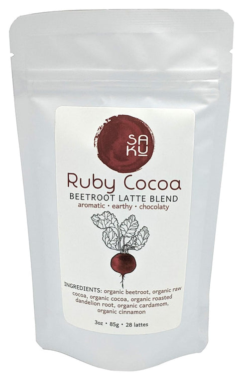 SAKU Tea, Ruby Cocoa Beetroot Latte Blend, Super Food Latte, 3oz Bag...