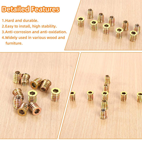 M6 x 15mm Wood Inserts Bolt Furniture Screw in Nut Threaded Fastener Connector Hex Socket Drive for Wood Furniture, 50 PCS...