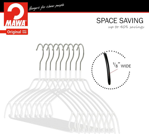 Mawa by Reston Lloyd Silhouette Ultra-Thin Series, Non-Slip Space Saving Shirt Hanger with Pant Bar & Skirt Hooks, Style 42/FTU, Pack of 2, White...