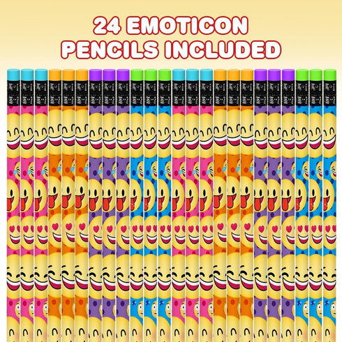 ArtCreativity Emoticon Pencils, Set of 24, Cool Writing Pencils with Erasers with Assorted Emoticon Designs, Birthday Party Favors, Party Goody Ba...