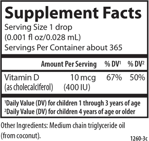 Carlson - Kid's Super Daily D3, Kids Vitamin D Drops, 400 IU (10 mcg) per Drop, Heart & Immune Health, Vegetarian, Liquid Vitamin D Drops, Unflavo...