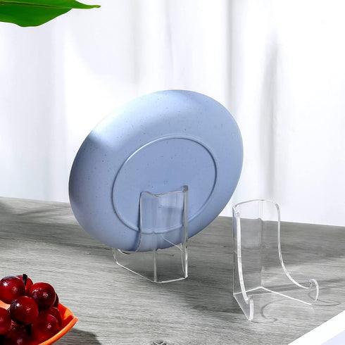 Chunful 2 Pieces Acrylic Plate Stands Clear Acrylic Easels Display Stands with Deep Support Shelves for Display Card Holder Photos Book Picture Ta...