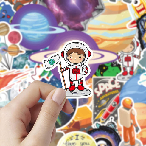 65pcs Space Vinyl Stickers Pack for Laptop Water Bottle, Solar System Stars Planets Waterproof Stickers for Kids Teachers Students, Astronaut Gala...