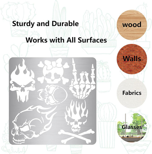 GORGECRAFT 6.3 Inch Skull Metal Stencil Stainless Steel Painting Template Journal Tool for Painting Wood Burning Pyrography and Engraving Home DIY...