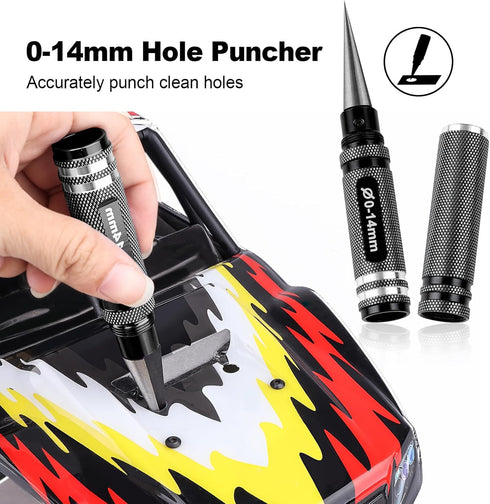 Hobbypark 0-14mm Hole Puncher Reamer w/Sleeve and Curved Scissors Set Universal Tool for RC Car Body Shell Lexan Plastic (with Black Reamer)...