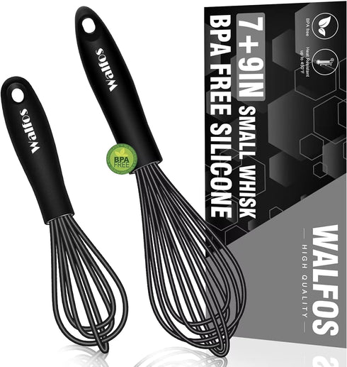 Walfos Silicone Whisk, 7+9in Small Silicone Whisk,BPA FREE,Mini Whisks for Non-Scratch Cookware, Perfect for Whisking, Beating, Blending, Frothing...
