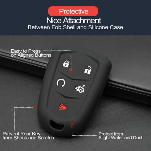 2pcs Compatible with Cadillac ATS CT6 CTS Escalade ESV SRX XT5 XTS XT4 XT6 CT4 Smart 5 Buttons Black Key Fob Cover Case Key Chain Protector Keyles...