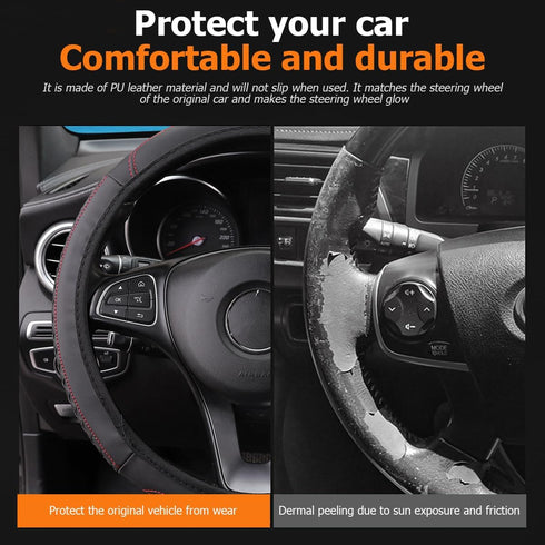 Car Steering Wheel Cover, Elastic Stretch Woven Vehicle Steering Protector Without Inner Ring, Auto Steering Protective Cover, 14.5-15 inch Univer...