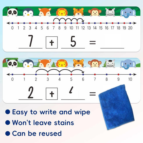 30 Pcs Number Line Dry Erase Whiteboard Card, 4”x12” Double Sided Dry Erase Board 0-10 on One Side 0-20 on Other Side, Students Home Classroom Mus...