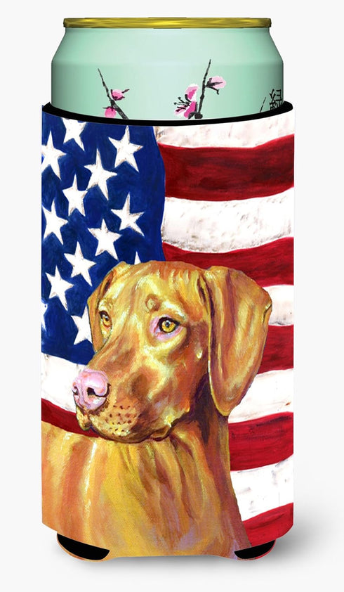 Caroline's Treasures LH9012TBC USA American Flag with Vizsla Tall Boy Hugger Can Cooler Sleeve Hugger Machine Washable Drink Sleeve Hugger Collaps...