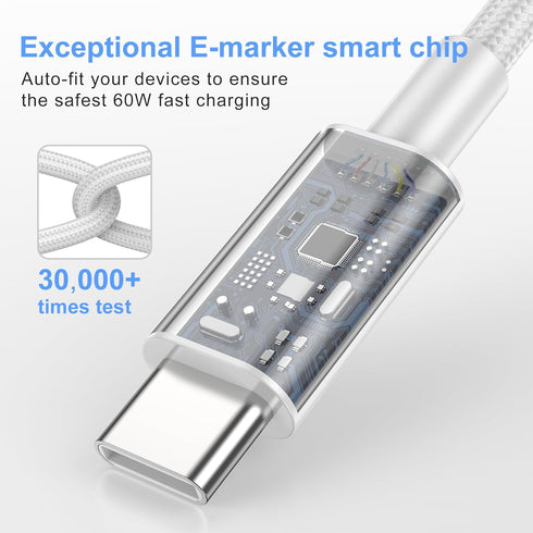 iPhone 15 Charger Fast Charging 3 Pack 20W PD USB C Charger with 10ft Braided Type C to USB C Cable Fast Charging Compatible with iPhone 15/15 Pro...