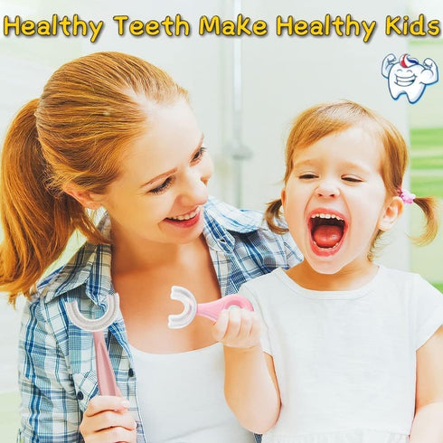 YOTEE U-Shaped Toothbrush Kids 2 PCS - Toddler Toothbrush with Food Grade Soft Silicone Brush Head, Manual Whole Mouth Toothbrush for Kids Age 6-1...