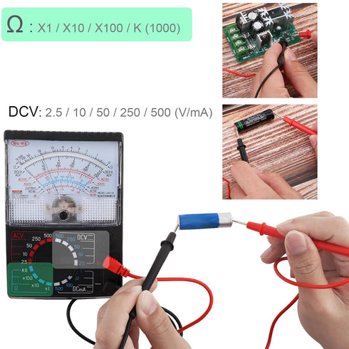 DC/AC Voltage Current Resistance Electrician Tool Mechanical Multimeter with Test Leads, Handheld Analog Multimeter Pointer Tester...