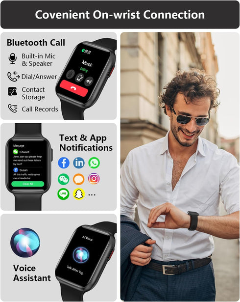 BRIBEJAT Smart Watch (Dial/Answer Call) 37x46mm Fitness Tracker Pedometer with SpO2/Real-time HR/Sleep Monitor Compatible with Samsung iPhone Andr...