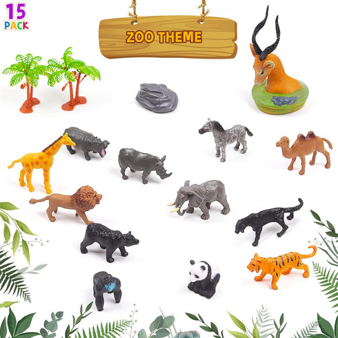 Mini Wild Animals 15-Pcs Figure Set | Realistic Sensory Tube Playset for Toddlers 3-5, Party Favors...