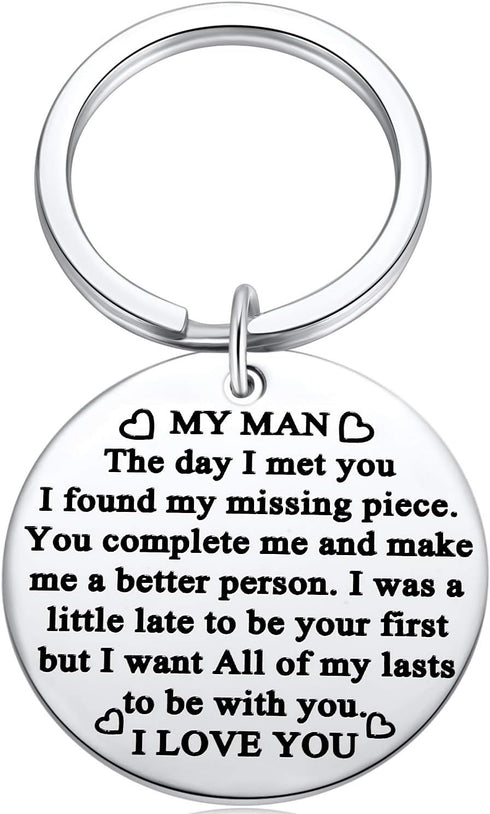 Keychain for Boyfriend, My Man Keychain Gifts for Husband Spouse I love You Key Chain Birthday Valentine's Day Present for Him Keyring...