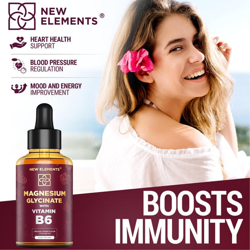 Liquid Magnesium Glycinate Drops with Vitamin B6 - Magnesium Supplement 500mg & Vitamin B6 100mg | Non-GMO No Gluten | Stress Relief | Sleep & Rel...