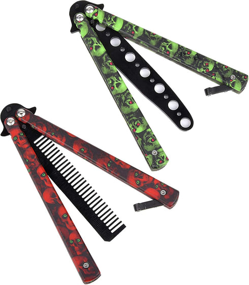 Practice Butterfly Knife Trainer, 2 Pack Steel Folding Comb, Unsharpened Blade, No offensive Bilsong for Beginners Training Outdoor Indoor Camping...