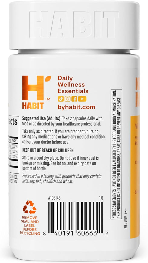 HABIT Metabolism Supplement (60 Capsules) - Supports Digestive Health & Metabolism, Vitamin B12, Selenium, Chromium, Apple Cider Vinegar, Vegan, N...