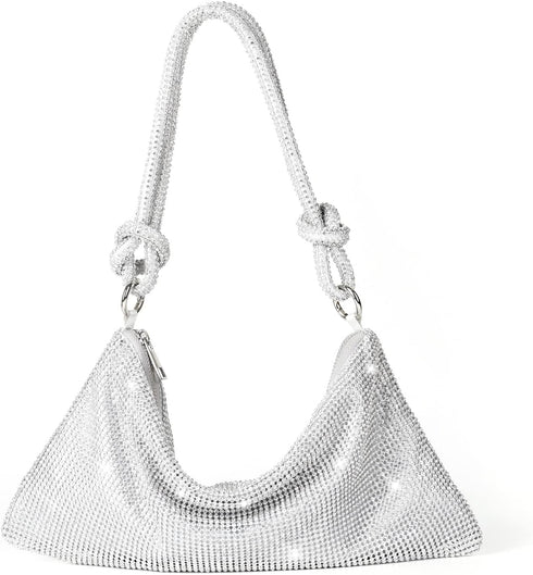 Valleycomfy Chic Rhinestone Purses for Women Sparkly Evening Handbag Bling Hobo Bag Shiny Silver Clutch Purse for Party...