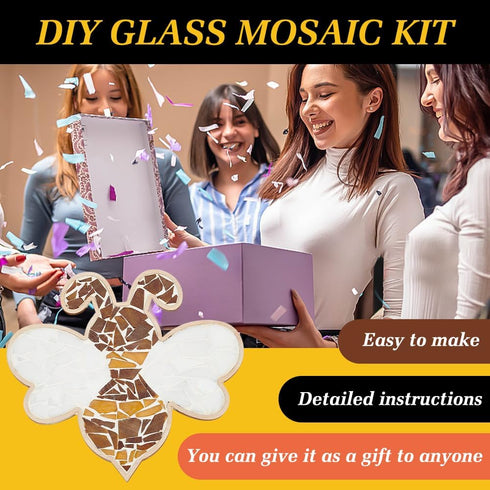 WEBEEDY 2 Sets DIY Bee Mosaic Kit Creativity DIY Mosaic Coaster Kit for Adults Fun DIY Art and Craft Supplies Handmade Home Decor Gifts DIY Glass ...