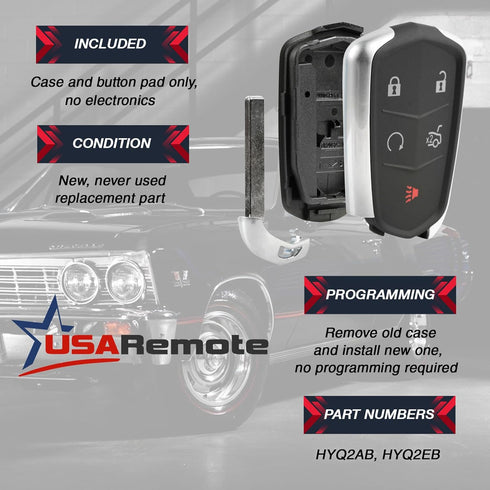 Key Fob Keyless Entry Smart Remote Shell Case & Pad fits Cadillac ATS, CT6, CTS, SRX, XT5, XTS...