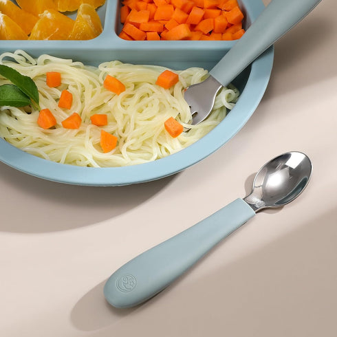 CoixFoam 8 Pieces Toddler Utensils, Toddler Safe Silverware Set With Food Grade Silicone Hanlde, 18/8 Stainless Steel, Perfect Length For New Self...