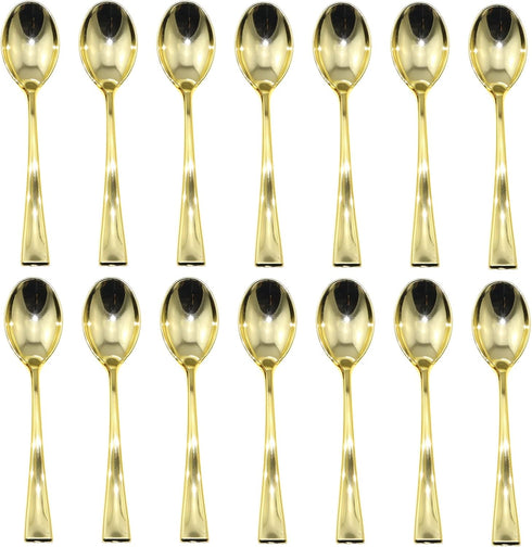 24PCS Plastic Gold Mini Spoons, Disposable Dessert Spoon, Tasting Spoons, Plastic Cutlery for Desserts, Sampling, Appetizers, Catering, Parties, D...