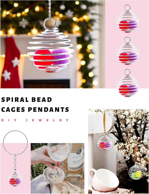 JIALEEY Spiral Bead Cages Pendants, 100 PCs 25x30mm Silver Plated Stone Holder Necklace Cage Pendants Findings for Jewelry Making and Crafting...