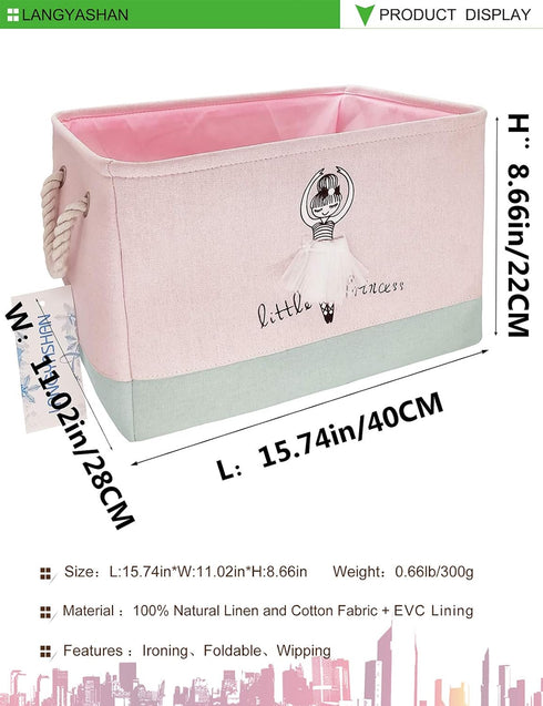 LANGYASHAN Rectangular Storage Bin Collapse Canvas Fabric Cartoon Storage Basket with Handles for Organizing Home Kitchen Boys and Girls Toys Offi...