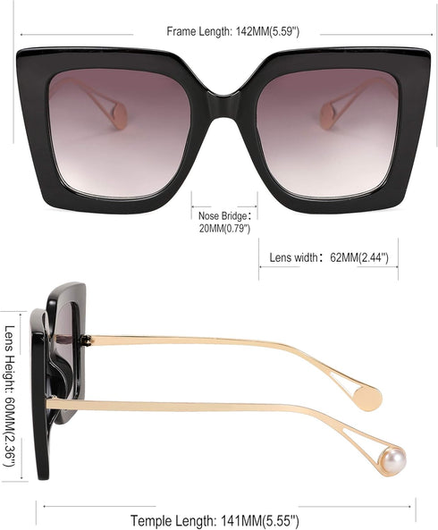 FEISEDY Sunglasses Womens Trendy, Oversized Square Shades, Pearl Inlay Cat Eye Frame UV400 Protection B2625...