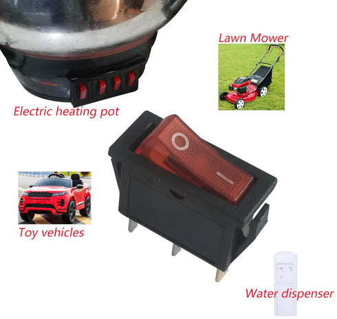 3 pin 2 Position Red Lighted Rocker Switch for Desktop Grinder,Electric Fireplaces,Neon Lamp,Household appliances,Lawn Mower,Electric Tool and Sno...
