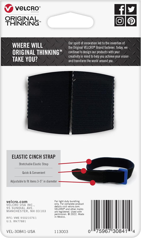 VELCRO Brand Garage Organization | Elastic Cinch Straps with Buckle| Bundle Poles and Stakes, Organize Power Tool Cords | Adjustable and Stretch f...